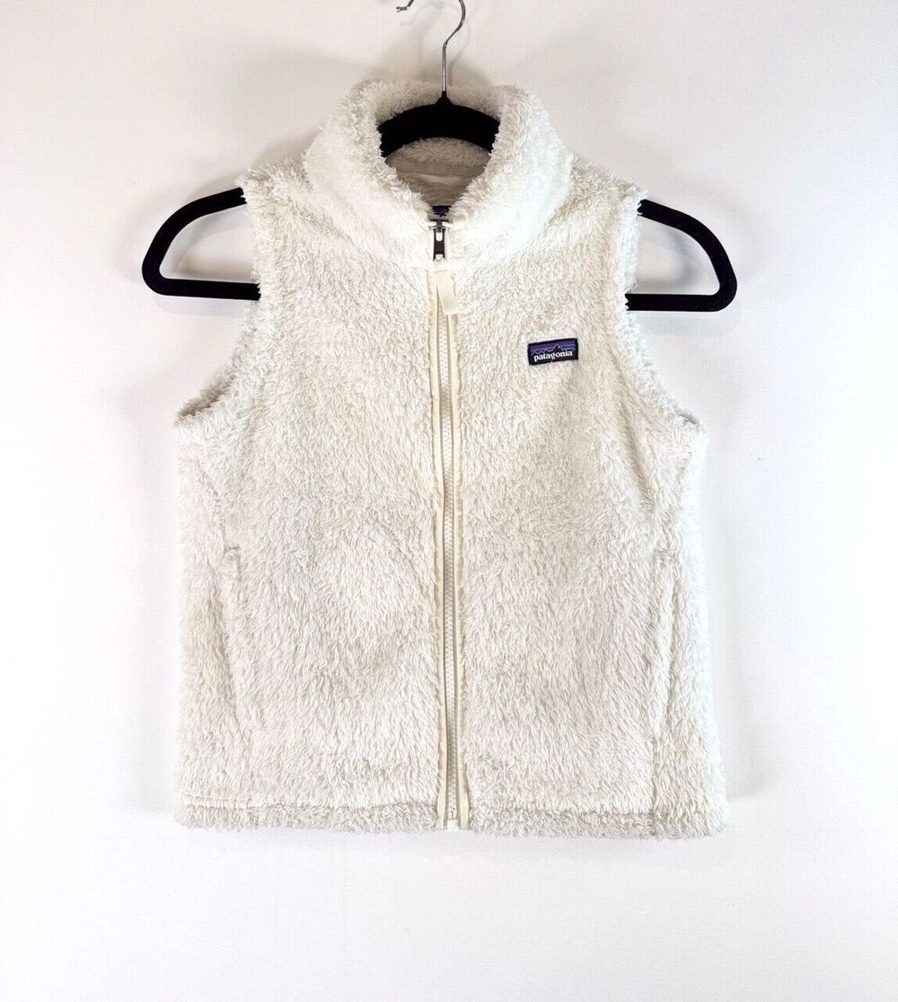 Patagonia Girls Vest White Los Gatos Full Zip Fleece Sleeveless Outdoor Medium